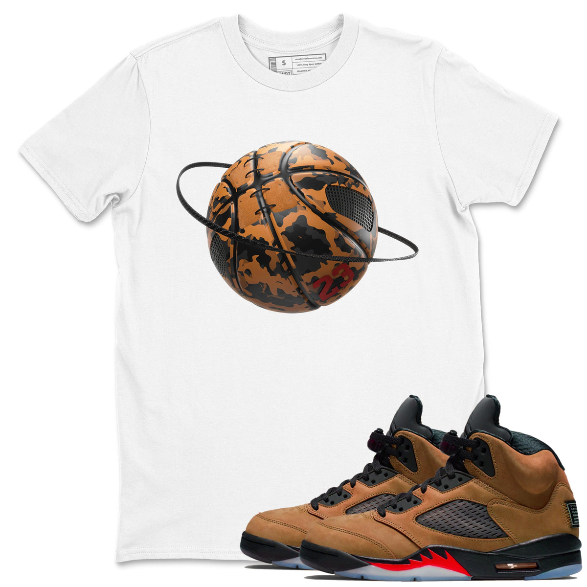 5s Archaeo Brown shirts to match jordans Camo Basketball Planet sneaker match tees Air Jordan 5 Archaeo Brown match shoes to clothes Drip Gear Zone unisex cotton White 1 shirts