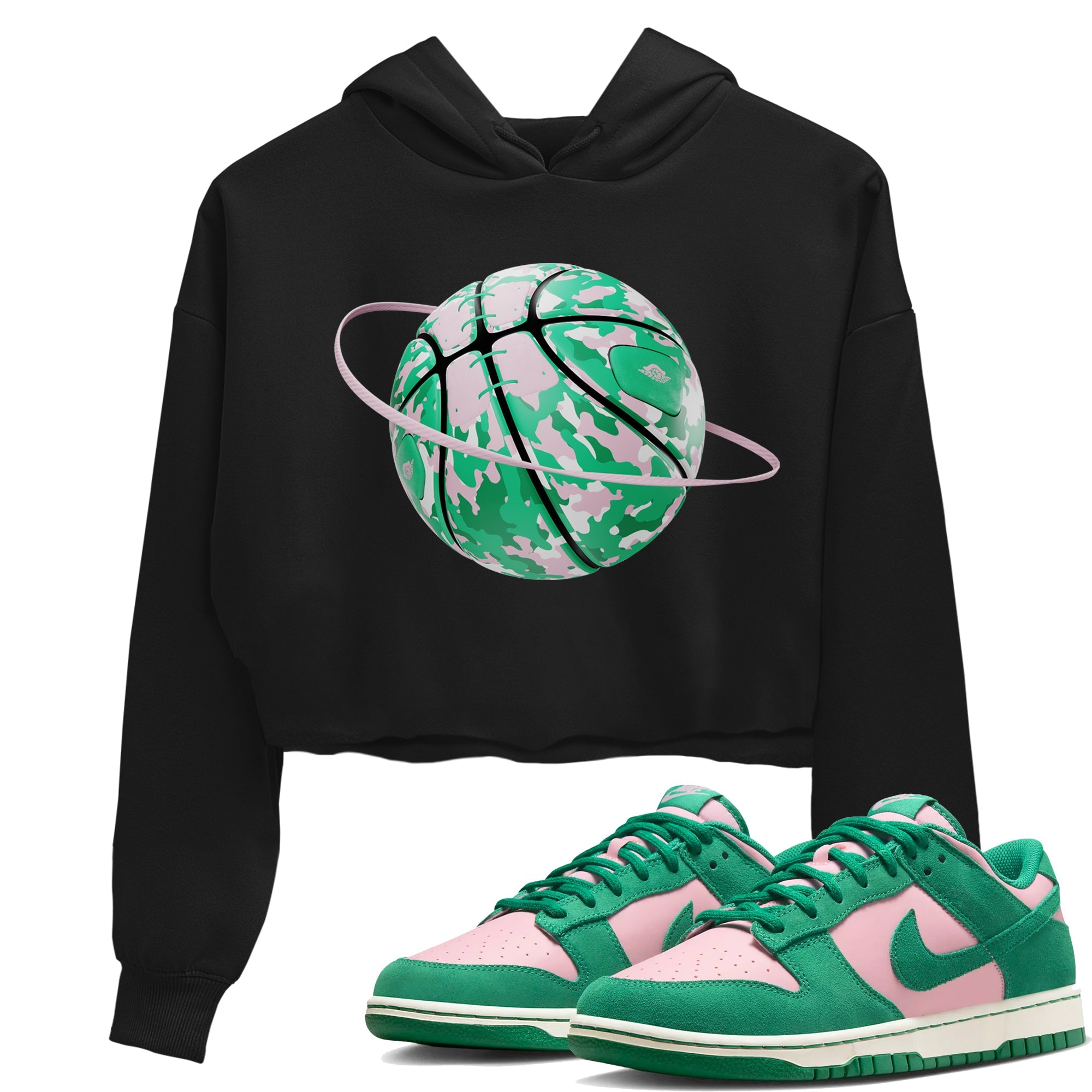 Dunk Low Medium Soft Pink Malachite shirt to match jordans Camo Basketball Planet sneaker tees Dunk Medium Soft Pink Malachite Drip Gear Zone Black 1 crop length shirt