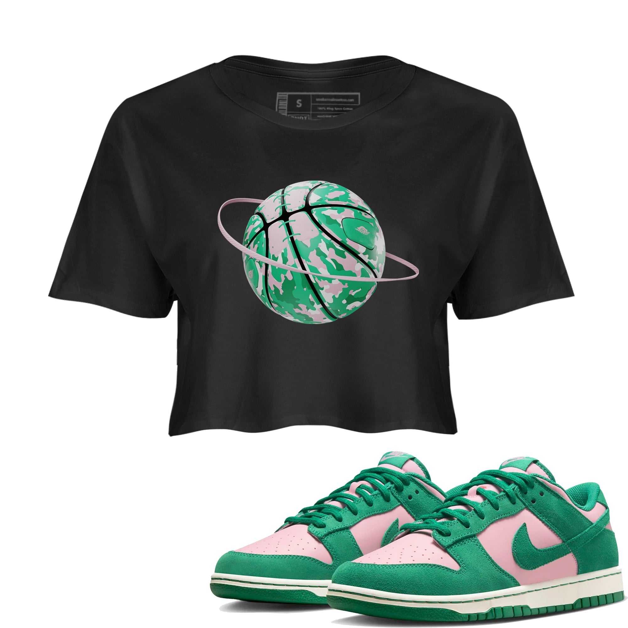 Dunk Low Medium Soft Pink Malachite shirt to match jordans Camo Basketball Planet sneaker tees Dunk Medium Soft Pink Malachite Drip Gear Zone Black 1 crop length shirt
