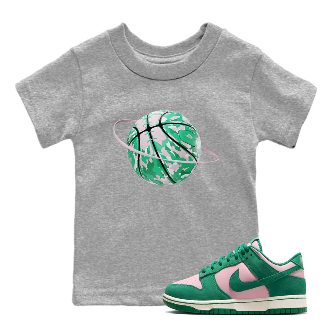 Dunk Low Medium Soft Pink Malachite shirt to match jordans Camo Basketball Planet sneaker tees Dunk Medium Soft Pink Malachite Drip Gear Zone baby toddler Heather Grey 1 cotton Shirt