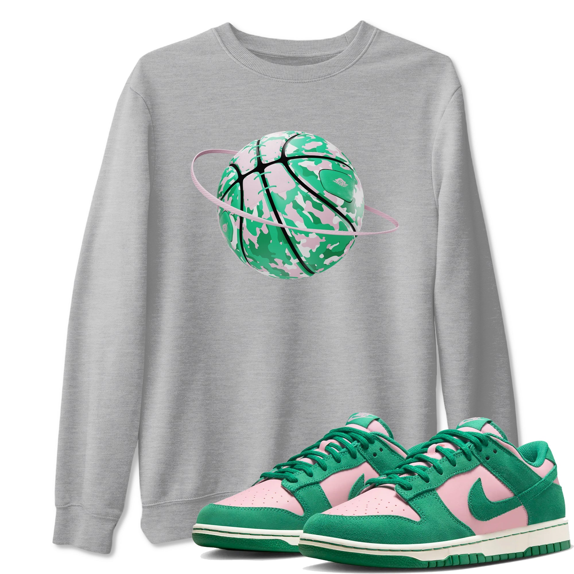 Dunk Low Medium Soft Pink Malachite shirt to match jordans Camo Basketball Planet sneaker tees Dunk Medium Soft Pink Malachite Drip Gear Zone unisex cotton Heather Grey 1 crew neck shirt