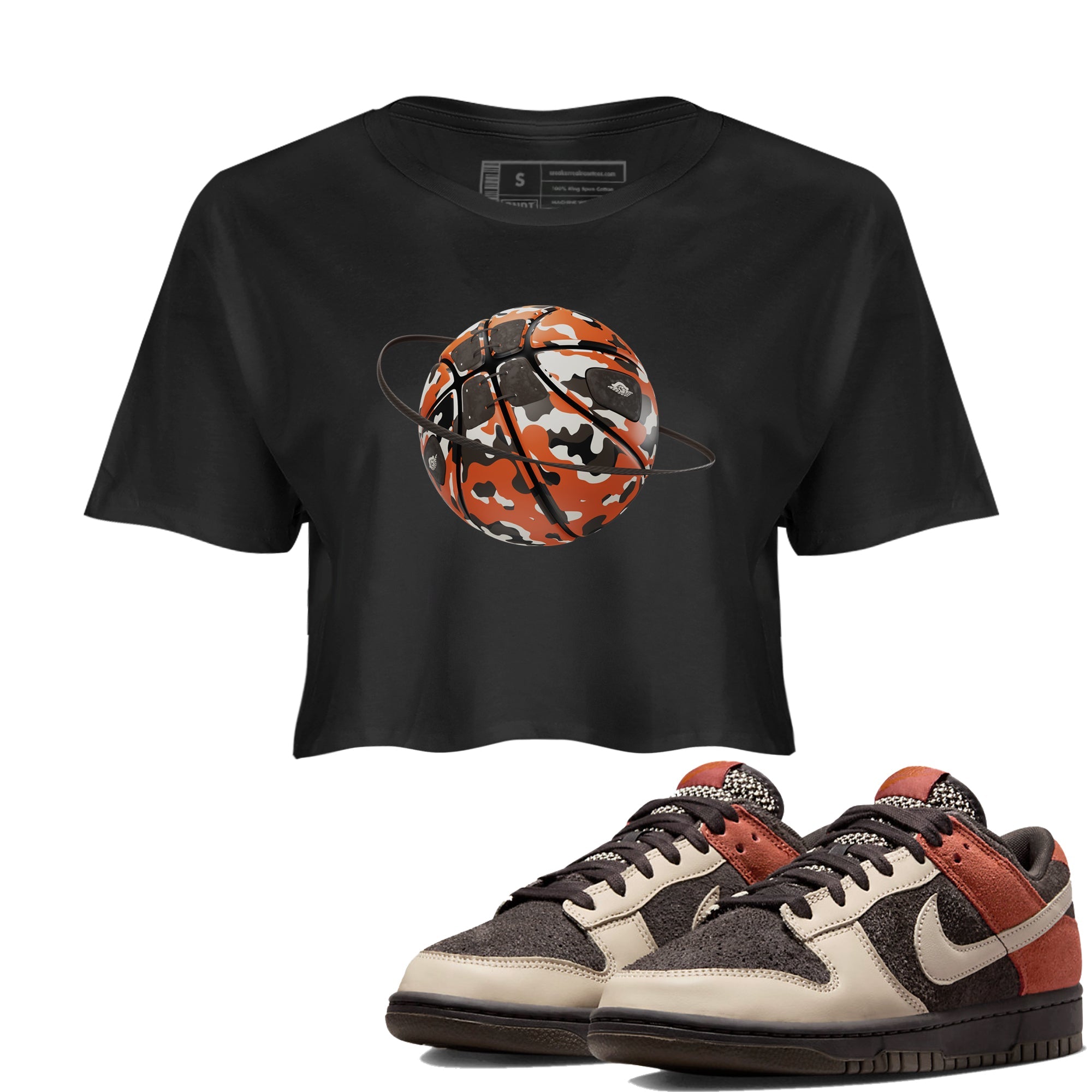 Dunk Red Panda shirt to match jordans Camo Basketball Planet sneaker tees Nike Dunk LowRed Panda Drip Gear Zone Black 1 Crop T-Shirt