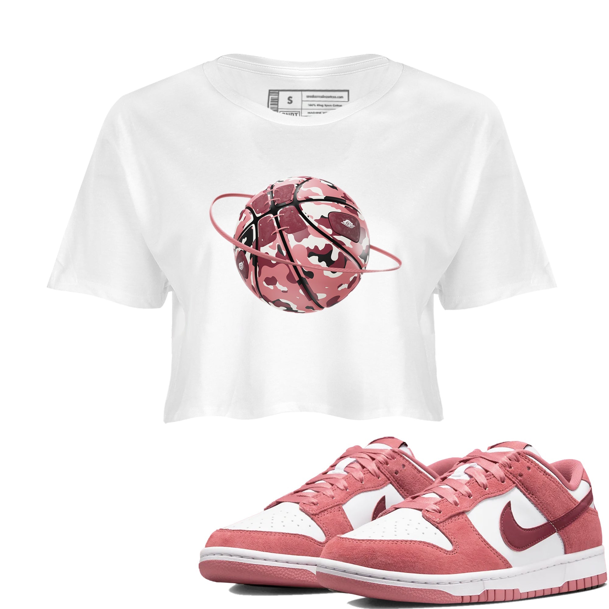 Dunk Valentines Day 2024 shirt to match jordans Camo Basketball Planet sneaker tees Dunk Happy Valentines Day 2024 Drip Gear Zone White 1 Crop T-Shirt