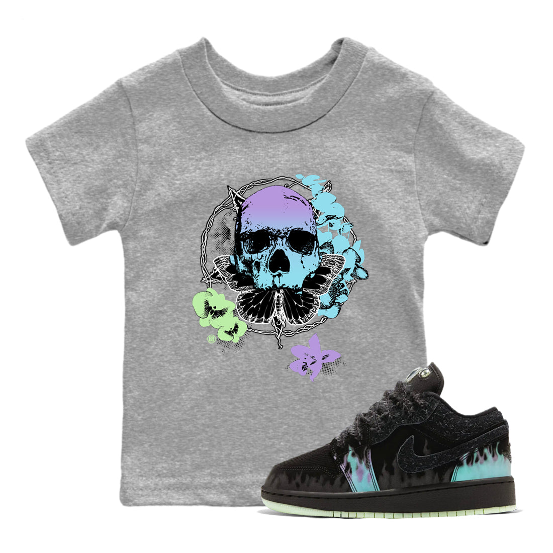 Air Jordan 1 Fortune Fly shirts to match jordans Carpe Diem Skull sneaker match tees Air Jordan 1 Fortune Fly match shoes to clothes Drip Gear Zone Youth Baby Heather Grey 1 tee