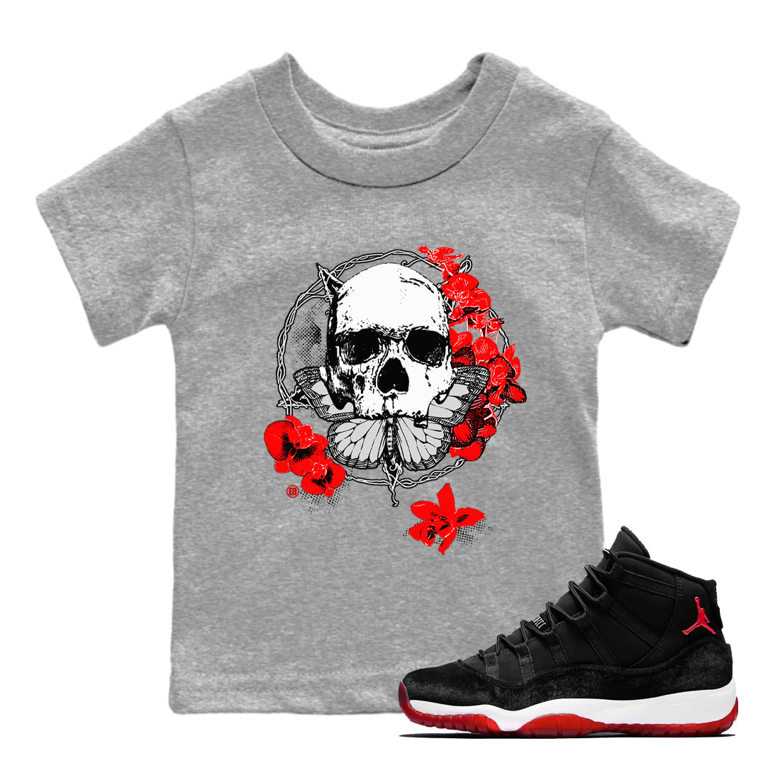 11s Bred Velvet shirts to match jordans Carpe Diem Skull sneaker match tees Air Jordan 11 Bred Velvet match shoes to clothes Drip Gear Zone Youth Baby Heather Grey 1 tee