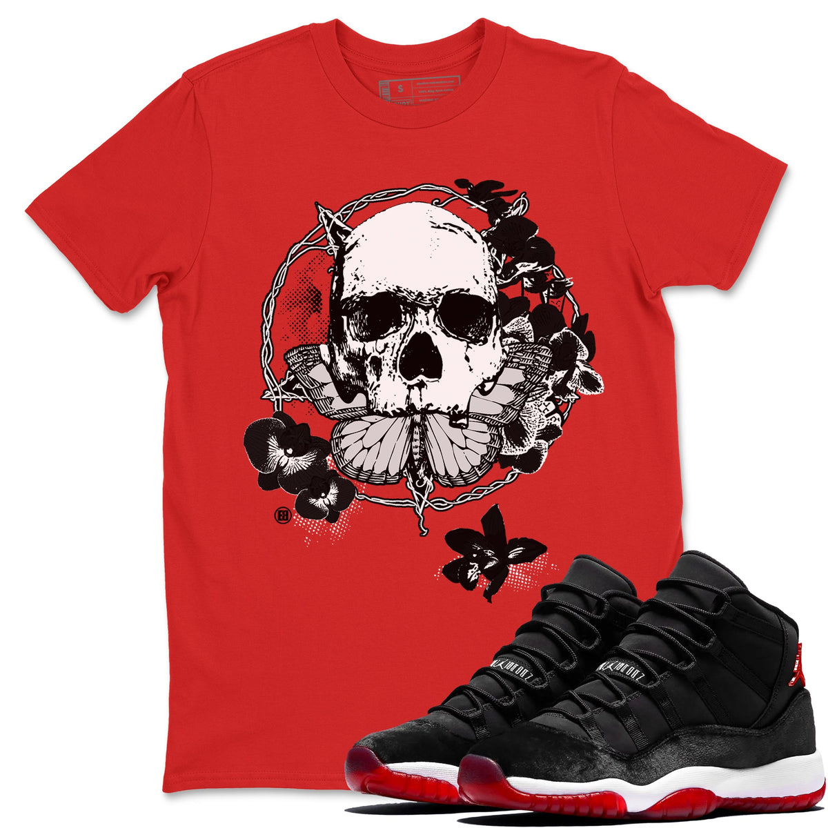 11s Bred Velvet shirts to match jordans Carpe Diem Skull sneaker match tees Air Jordan 11 Bred Velvet match shoes to clothes Drip Gear Zone unisex cotton Red 1 shirts