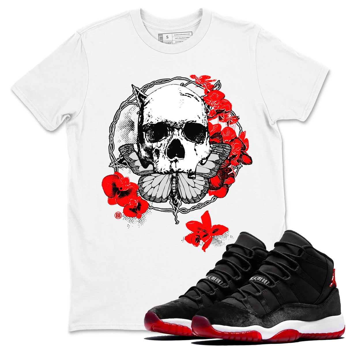 11s Bred Velvet shirts to match jordans Carpe Diem Skull sneaker match tees Air Jordan 11 Bred Velvet match shoes to clothes Drip Gear Zone unisex cotton White 1 shirts