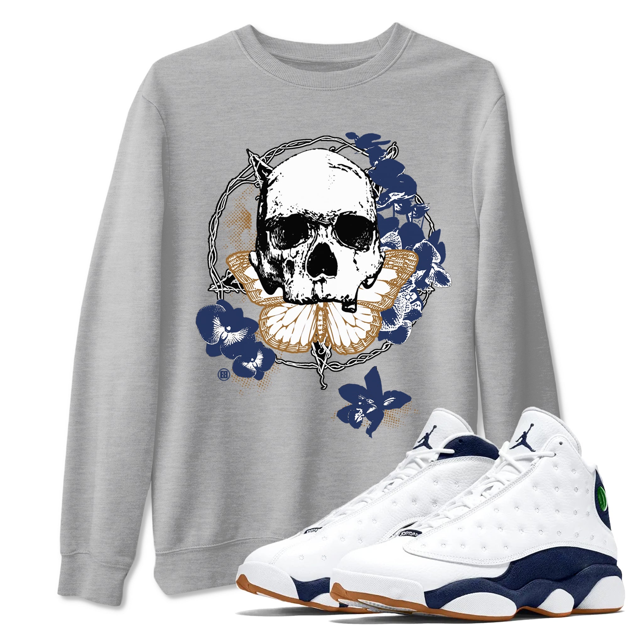 13s Midnight Navy shirts to match jordans Carpe Diem Skull sneaker match tees Air Jordan 13 Midnight Navy match shoes to clothes Drip Gear Zone unisex cotton Heather Grey 1 shirts