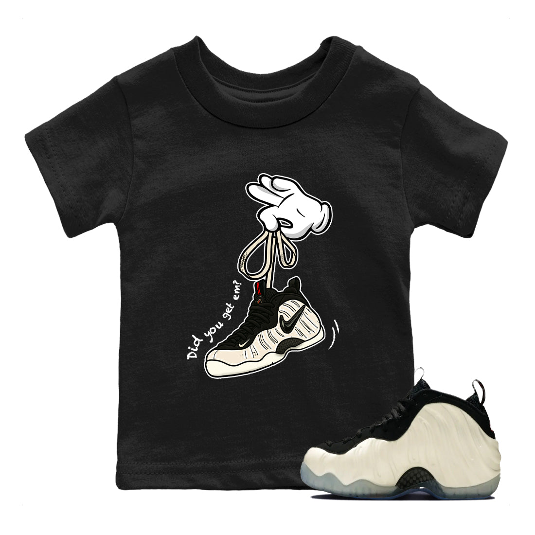 Sneaker Threads  Sneaker Tees To Match Air Foamposite One Pearl  Cartoon Hands Youth Graphic Tee Black 1. Perfect for Jordan releases 2025 colorways.