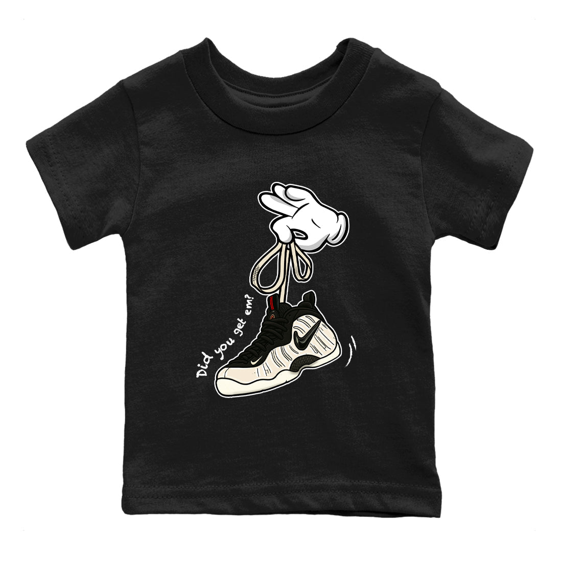 Sneaker Threads  Sneaker Tees To Match Air Foamposite One Pearl  Cartoon Hands Youth Graphic Tee Black 2. Perfect for Jordan releases 2025 colorways.