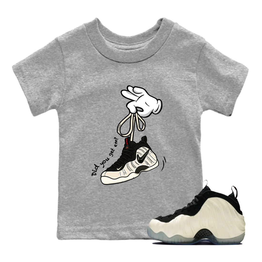 Sneaker Threads  Sneaker Tees To Match Air Foamposite One Pearl  Cartoon Hands Youth Graphic Tee Heather Grey 1. Perfect for Jordan releases 2025 colorways.