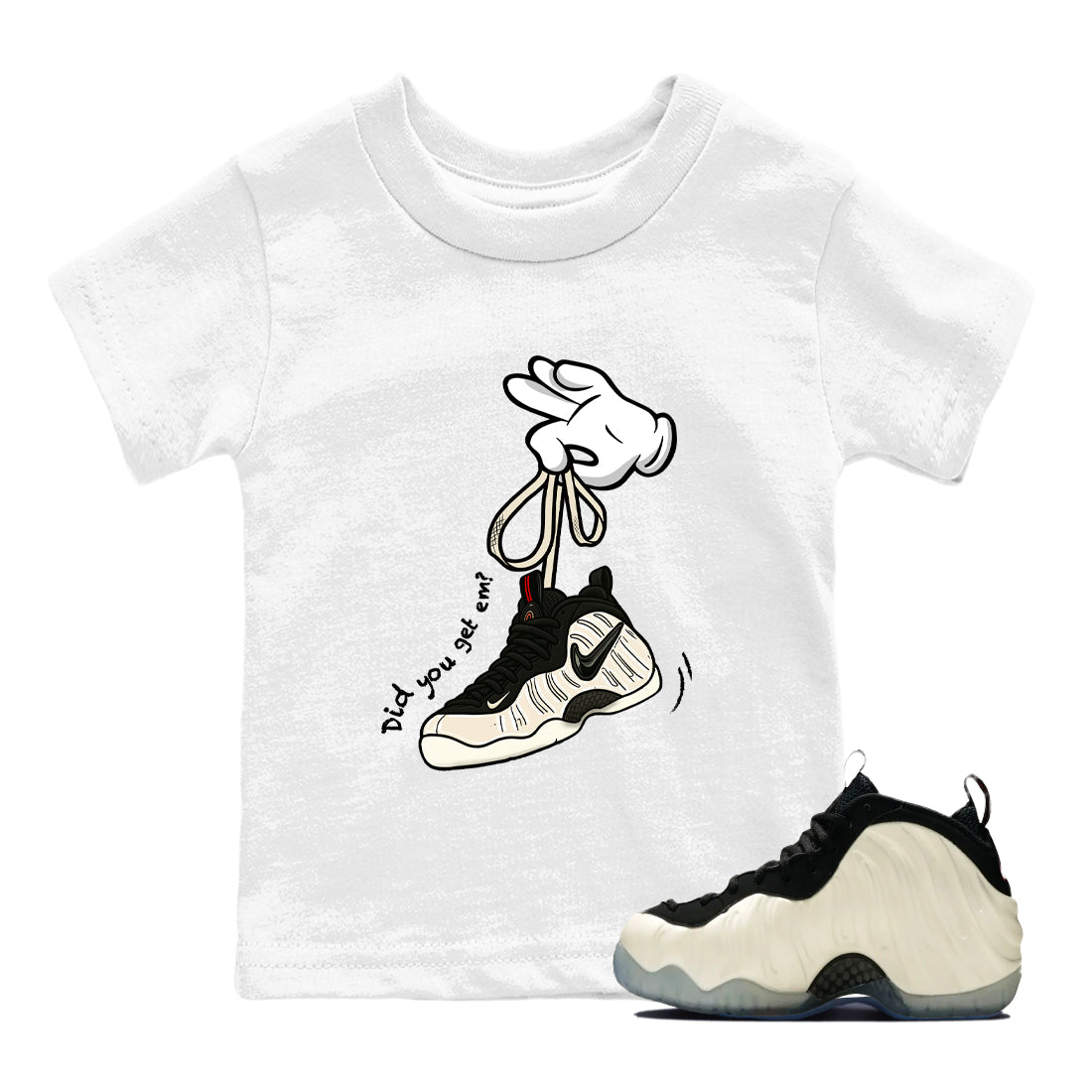 Sneaker Threads  Sneaker Tees To Match Air Foamposite One Pearl  Cartoon Hands Youth Graphic Tee White 1. Perfect for Jordan releases 2025 colorways.
