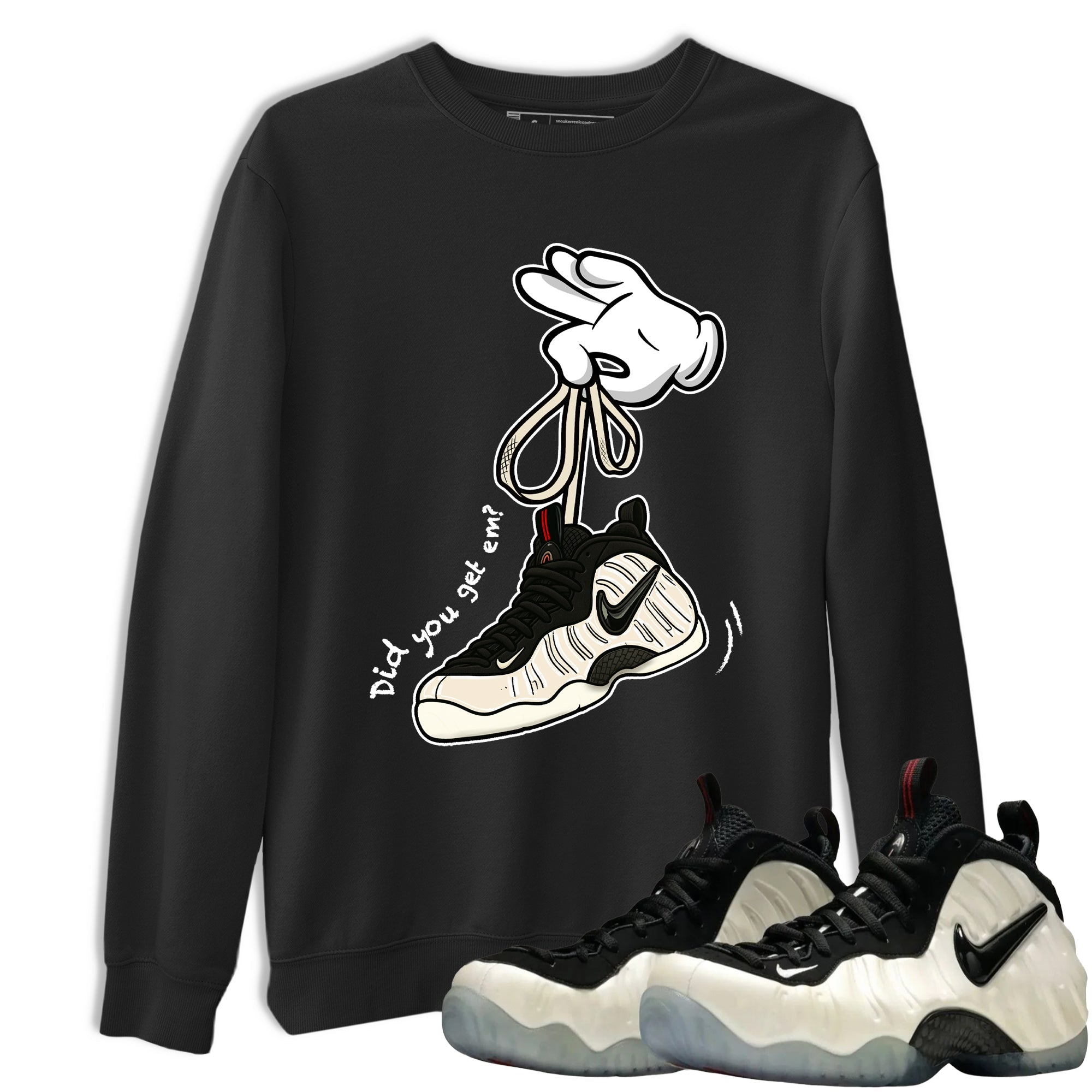 Sneaker Threads  Sneaker Tees To Match Air Foamposite One Pearl  Cartoon Hands Graphic Tee Black 1. Perfect for Jordan releases 2025 colorways.