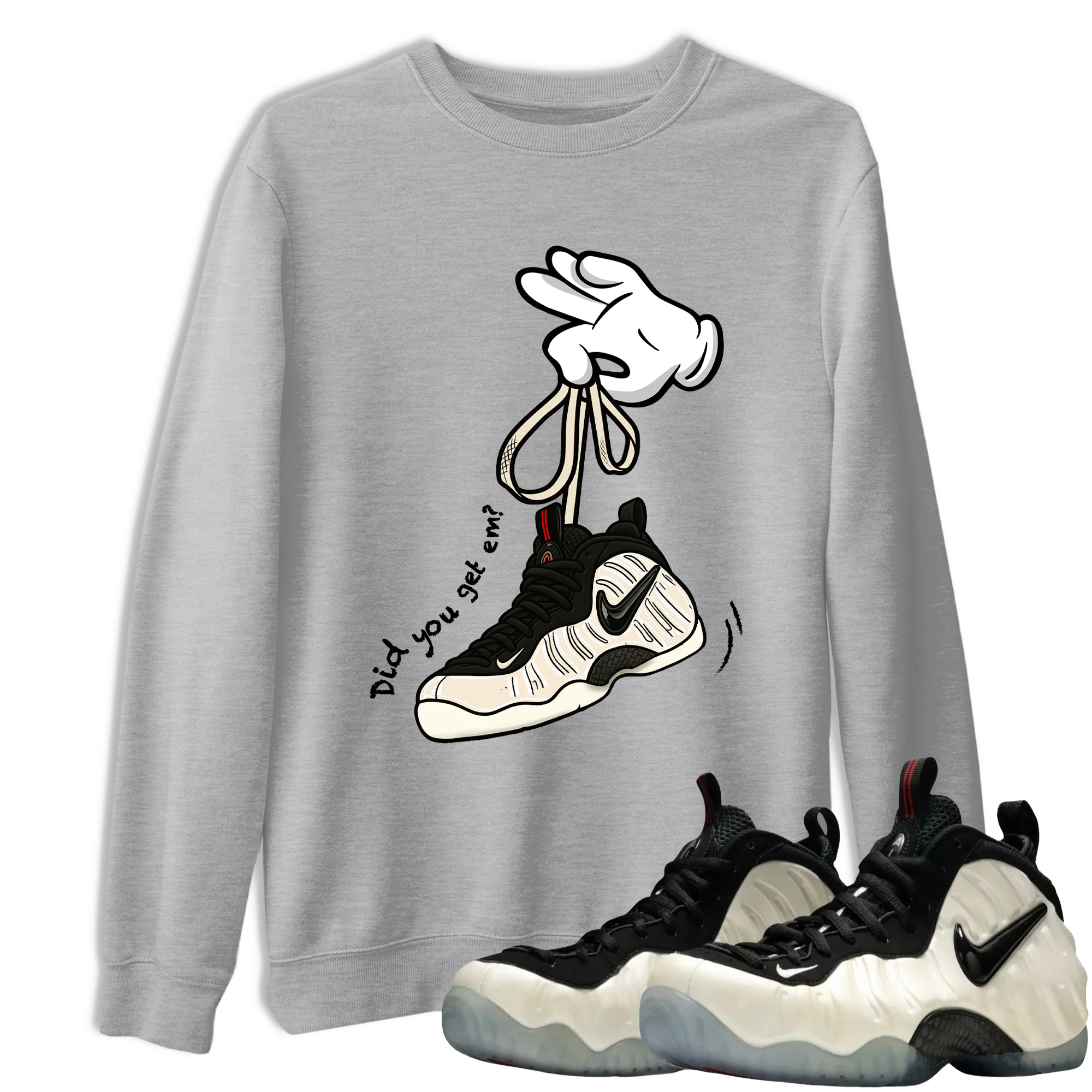 Sneaker Threads  Sneaker Tees To Match Air Foamposite One Pearl  Cartoon Hands Graphic Tee Heather Grey 1. Perfect for Jordan releases 2025 colorways.