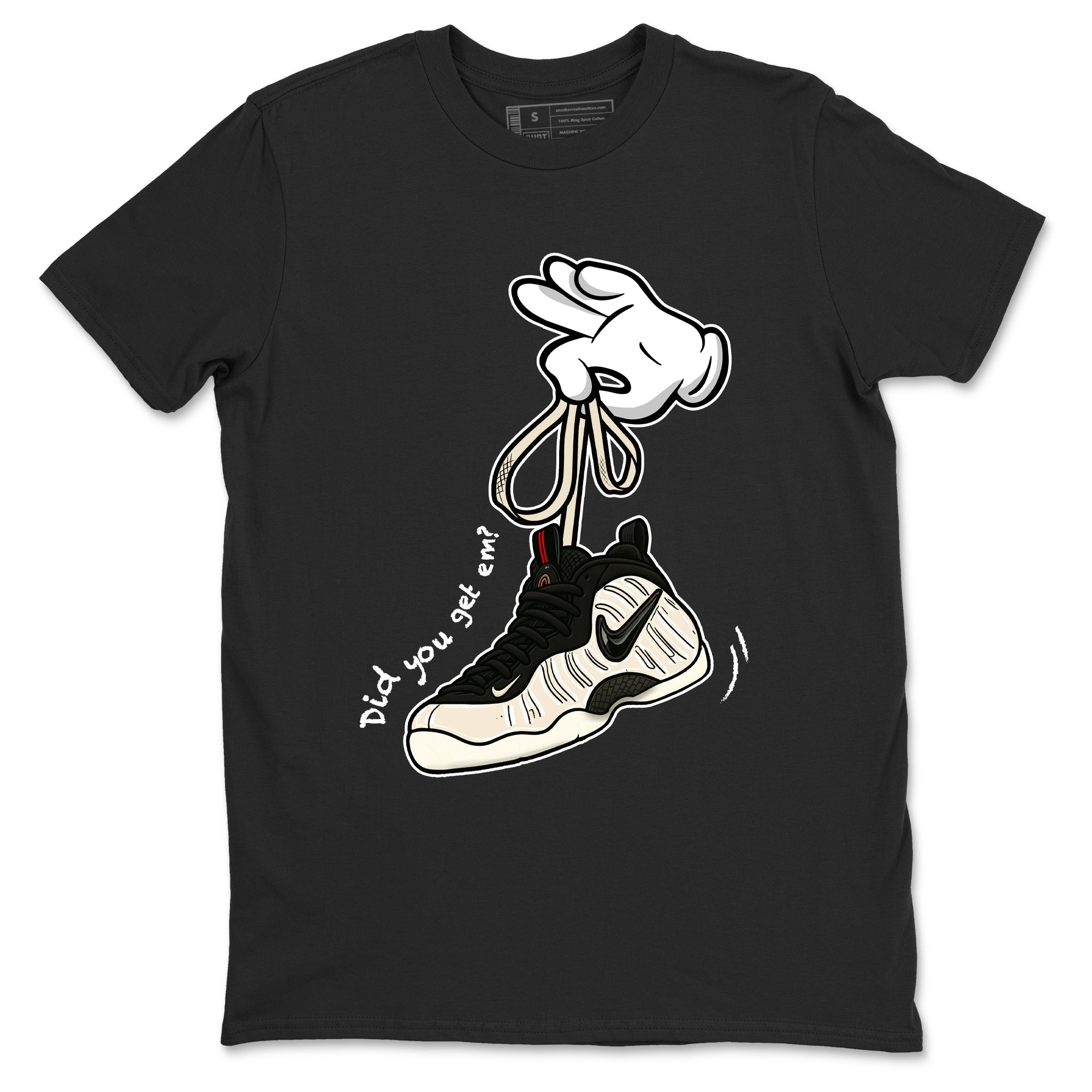 Sneaker Threads  Sneaker Tees To Match Air Foamposite One Pearl  Cartoon Hands Graphic Tee Black 2. Perfect for Jordan releases 2025 colorways.