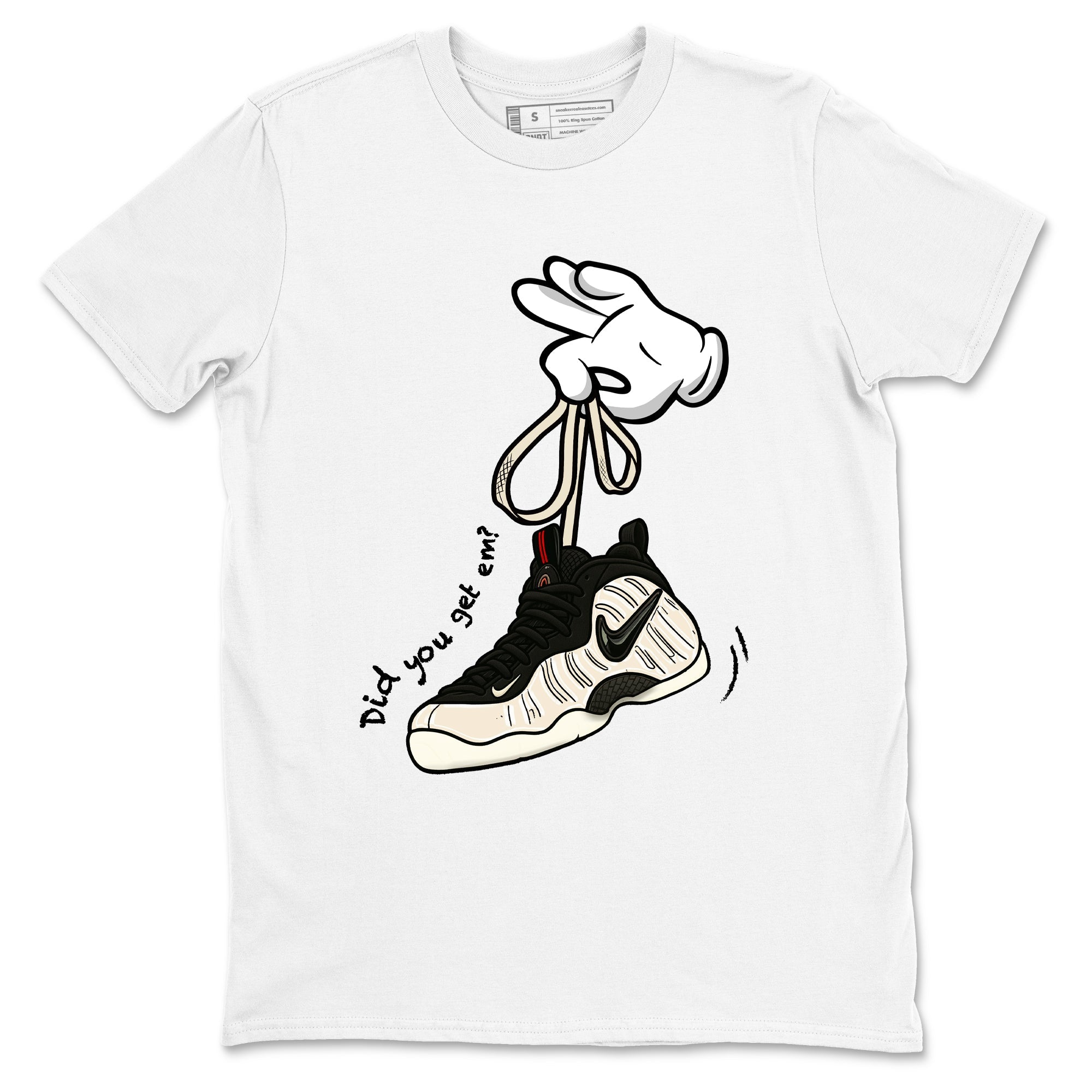 Sneaker Threads  Sneaker Tees To Match Air Foamposite One Pearl  Cartoon Hands Graphic Tee White 2. Perfect for Jordan releases 2025 colorways.