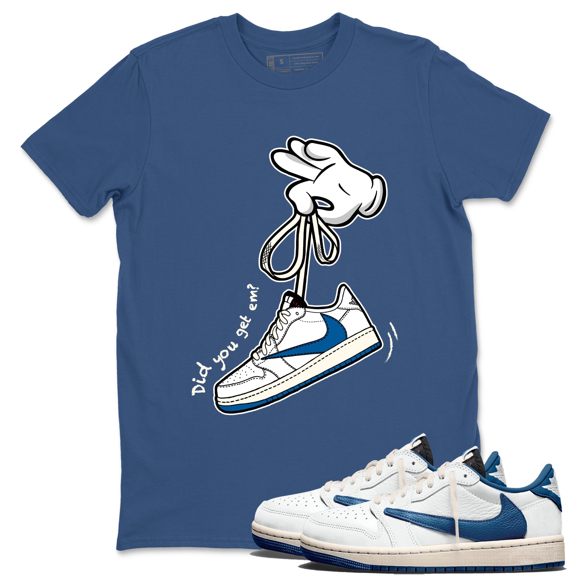 Sneaker match tees  Sneaker Tees To Match Air Jordan 1 Travis Scott Fragment Shoes  Cartoon Hands Tee Denim Blue 1
