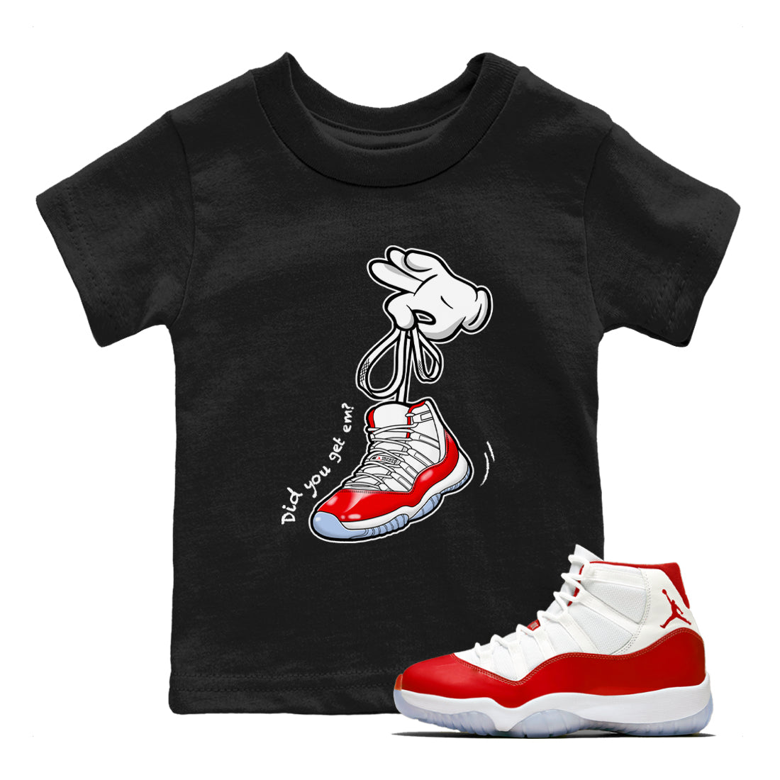 11s Cherry shirts to match jordans Cartoon Hands sneaker match tees Air Jordan 11 Retro Cherry match shoes to clothes Drip Gear Zone Youth Baby Black 1 tee