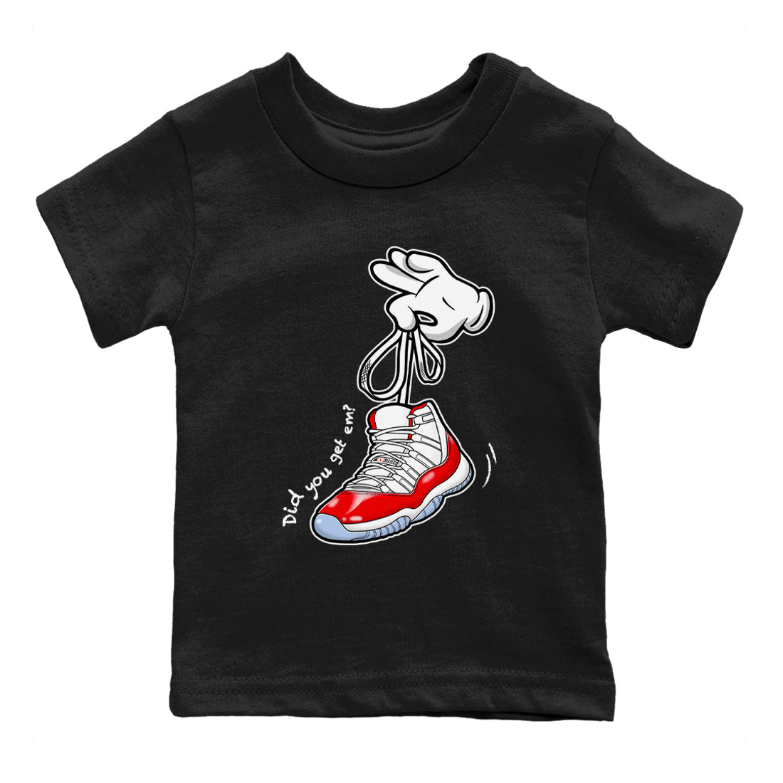 11s Cherry shirts to match jordans Cartoon Hands sneaker match tees Air Jordan 11 Retro Cherry match shoes to clothes Drip Gear Zone Youth Baby Black 2 tee