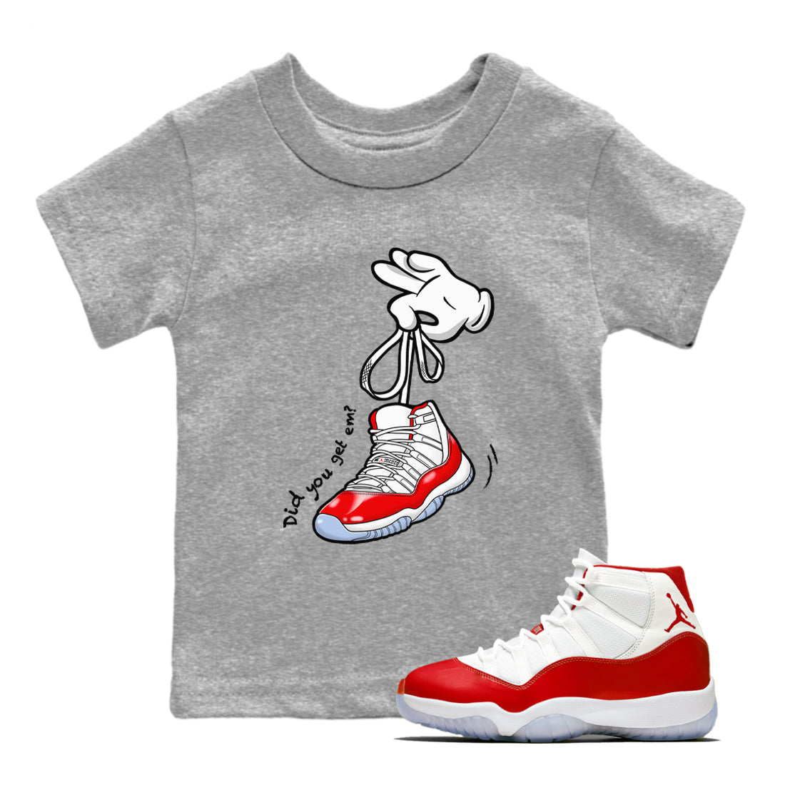 11s Cherry shirts to match jordans Cartoon Hands sneaker match tees Air Jordan 11 Retro Cherry match shoes to clothes Drip Gear Zone Youth Baby Heather Grey 1 tee