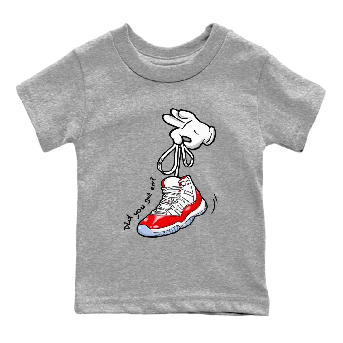 11s Cherry shirts to match jordans Cartoon Hands sneaker match tees Air Jordan 11 Retro Cherry match shoes to clothes Drip Gear Zone Youth Baby Heather Grey 2 tee