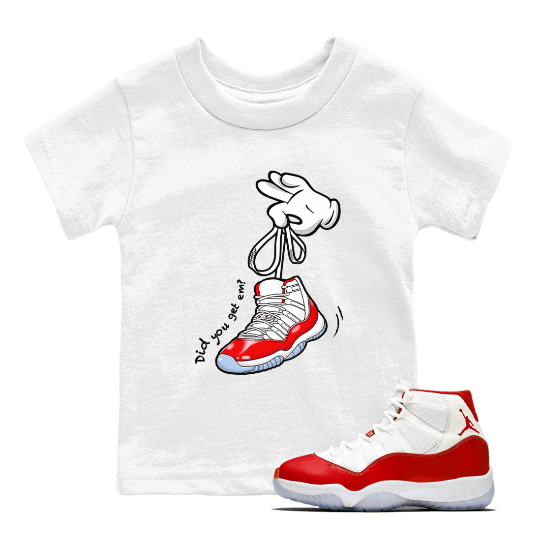 11s Cherry shirts to match jordans Cartoon Hands sneaker match tees Air Jordan 11 Retro Cherry match shoes to clothes Drip Gear Zone Youth Baby White 1 tee