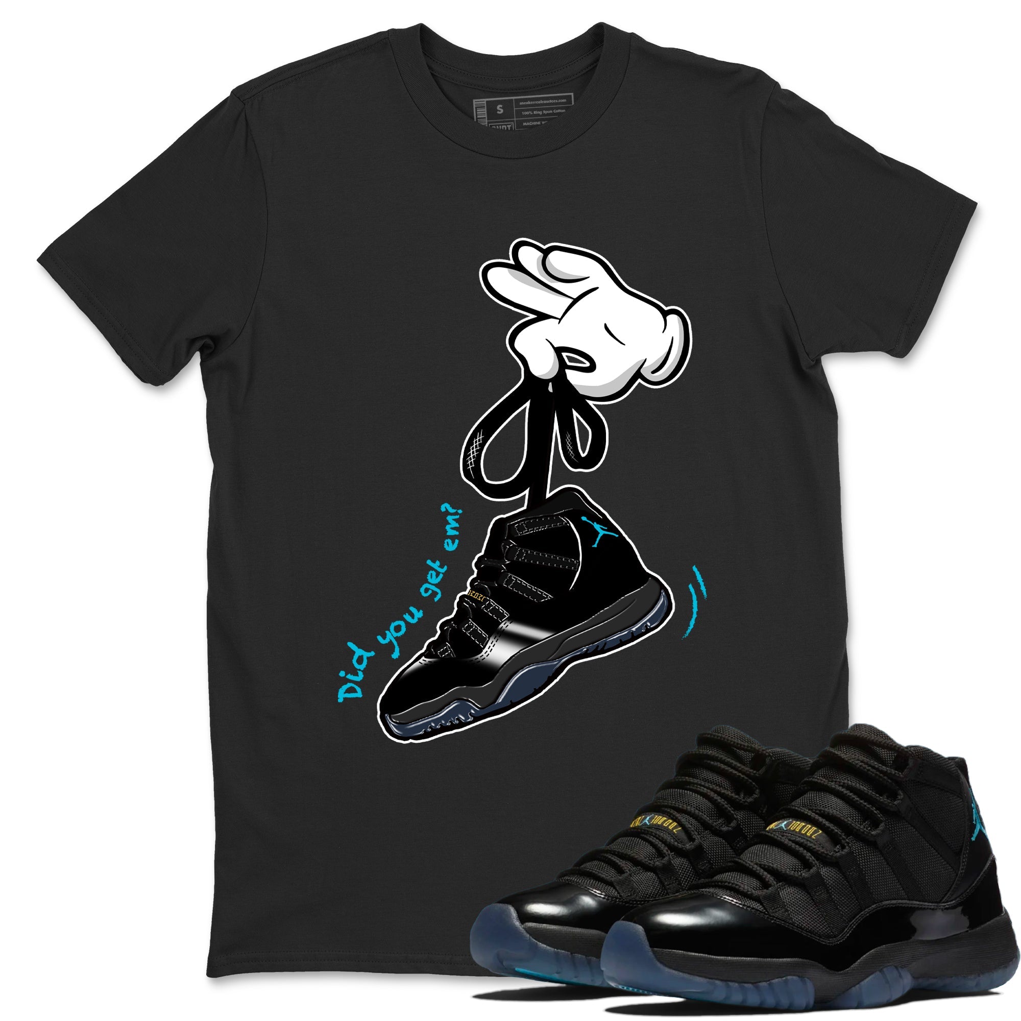 Sneaker Threads  Sneaker Tees To Match Air Jordan 11 Retro Gamma  Cartoon Hands Graphic Tee Black 1. Perfect for Jordan releases 2025 colorways.