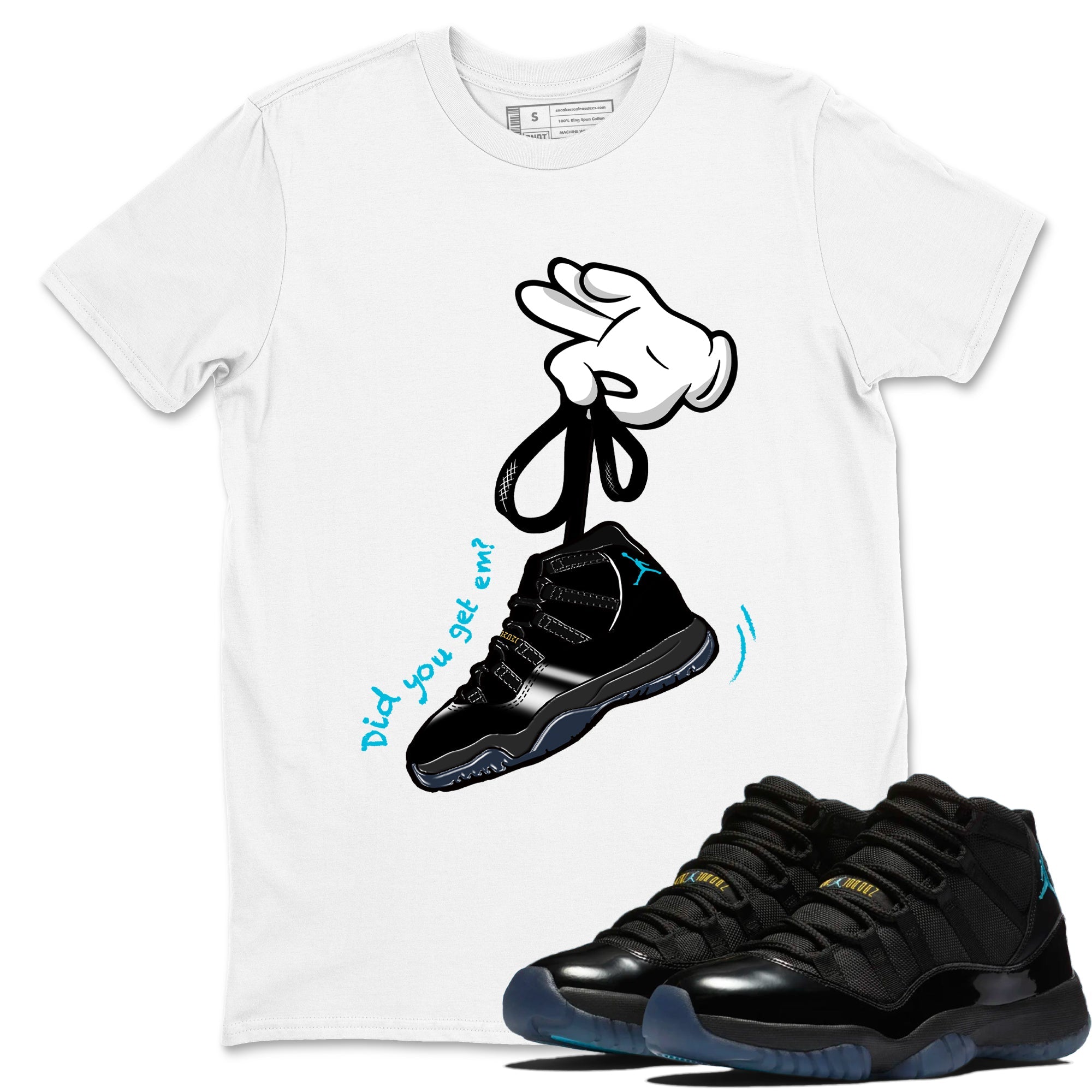 Sneaker Threads  Sneaker Tees To Match Air Jordan 11 Retro Gamma  Cartoon Hands Graphic Tee White 1. Perfect for Jordan releases 2025 colorways.