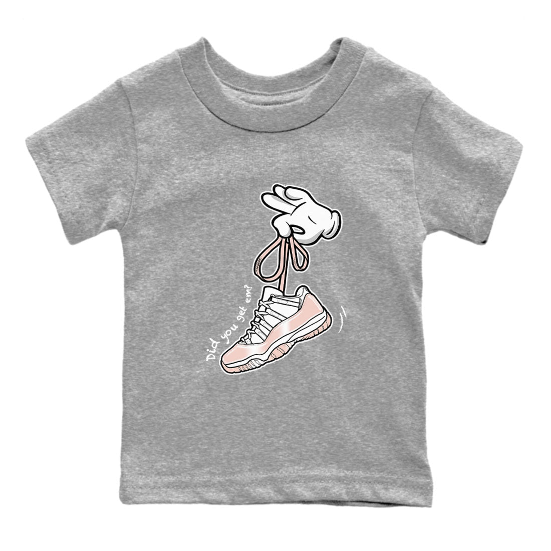 11s Legend Pink shirts to match jordans Cartoon Hands sneaker match tees Air Jordan 11 Legend Pink Drip Gear Zone streetwear brand Baby and Youth Heather Grey 2 cotton tee