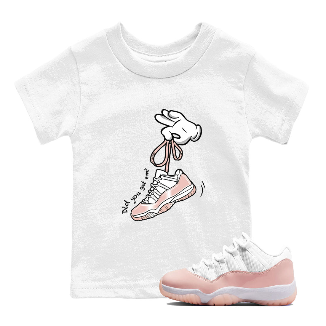 11s Legend Pink shirts to match jordans Cartoon Hands sneaker match tees Air Jordan 11 Legend Pink Drip Gear Zone streetwear brand Baby and Youth White 1 cotton tee