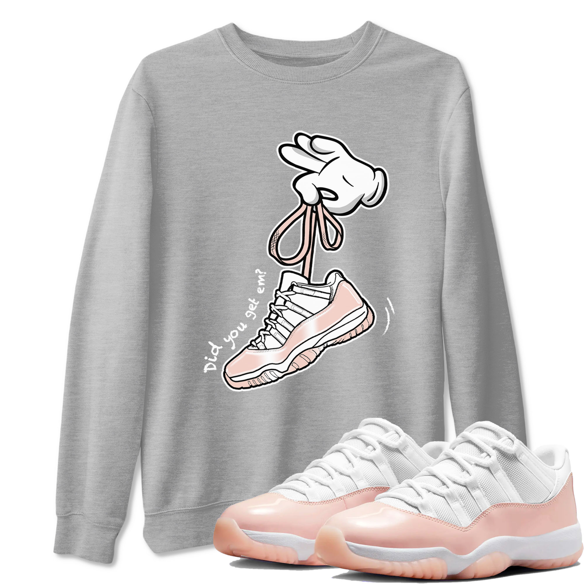 11s Legend Pink shirts to match jordans Cartoon Hands sneaker match tees Air Jordan 11 Legend Pink Drip Gear Zone streetwear brand Heather Grey 1 unisex cotton tee