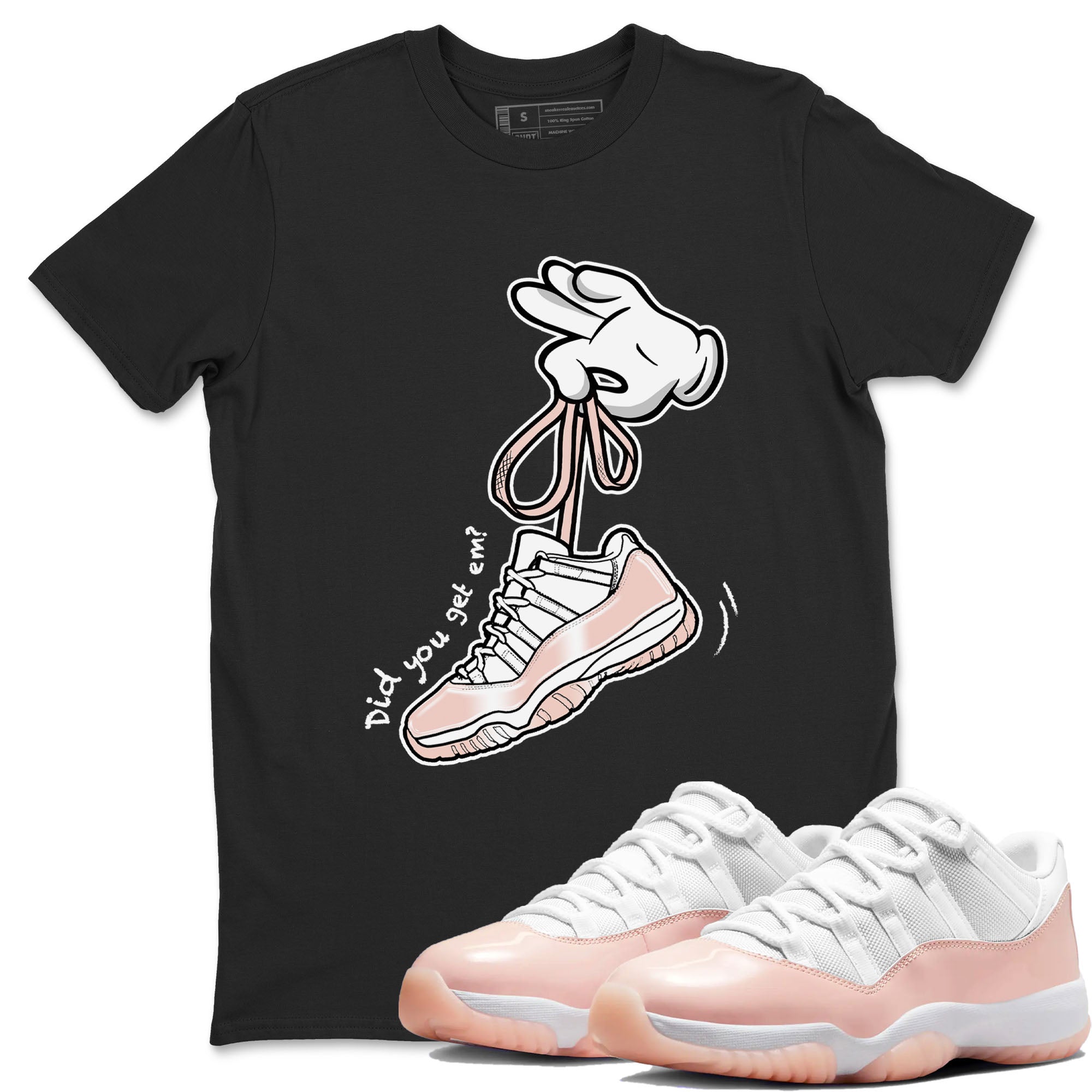 11s Legend Pink shirts to match jordans Cartoon Hands sneaker match tees Air Jordan 11 Legend Pink Drip Gear Zone streetwear brand Black 1 unisex cotton tee