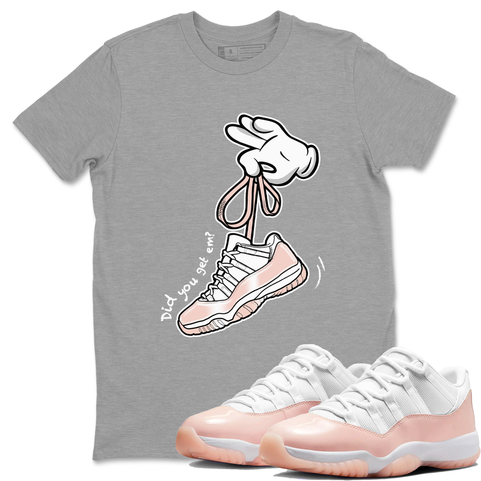 11s Legend Pink shirts to match jordans Cartoon Hands sneaker match tees Air Jordan 11 Legend Pink Drip Gear Zone streetwear brand Heather Grey 1 unisex cotton tee