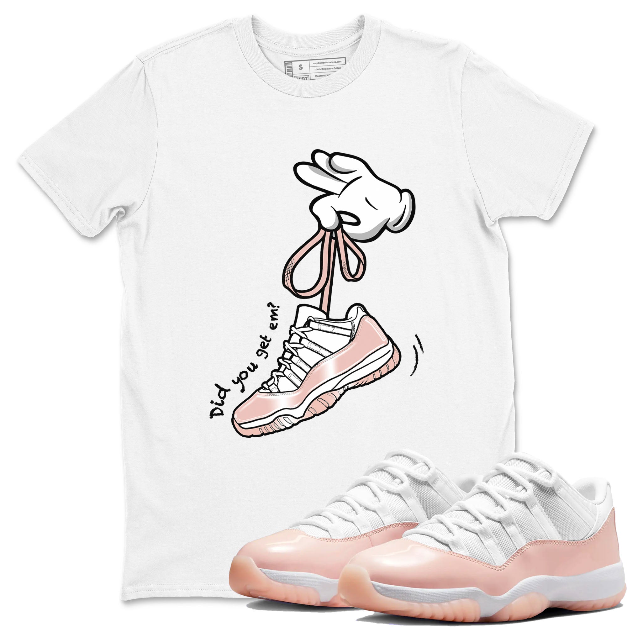 11s Legend Pink shirts to match jordans Cartoon Hands sneaker match tees Air Jordan 11 Legend Pink Drip Gear Zone streetwear brand White 1 unisex cotton tee