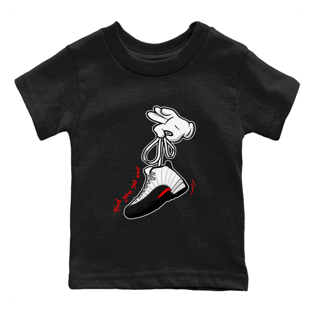Air Jordan 12 Retro Taxi Flip shirts to match jordans Cartoon Hands sneaker match tees 12s Red Taxi Drip Gear Zone baby toddler Black 2 cotton Shirt