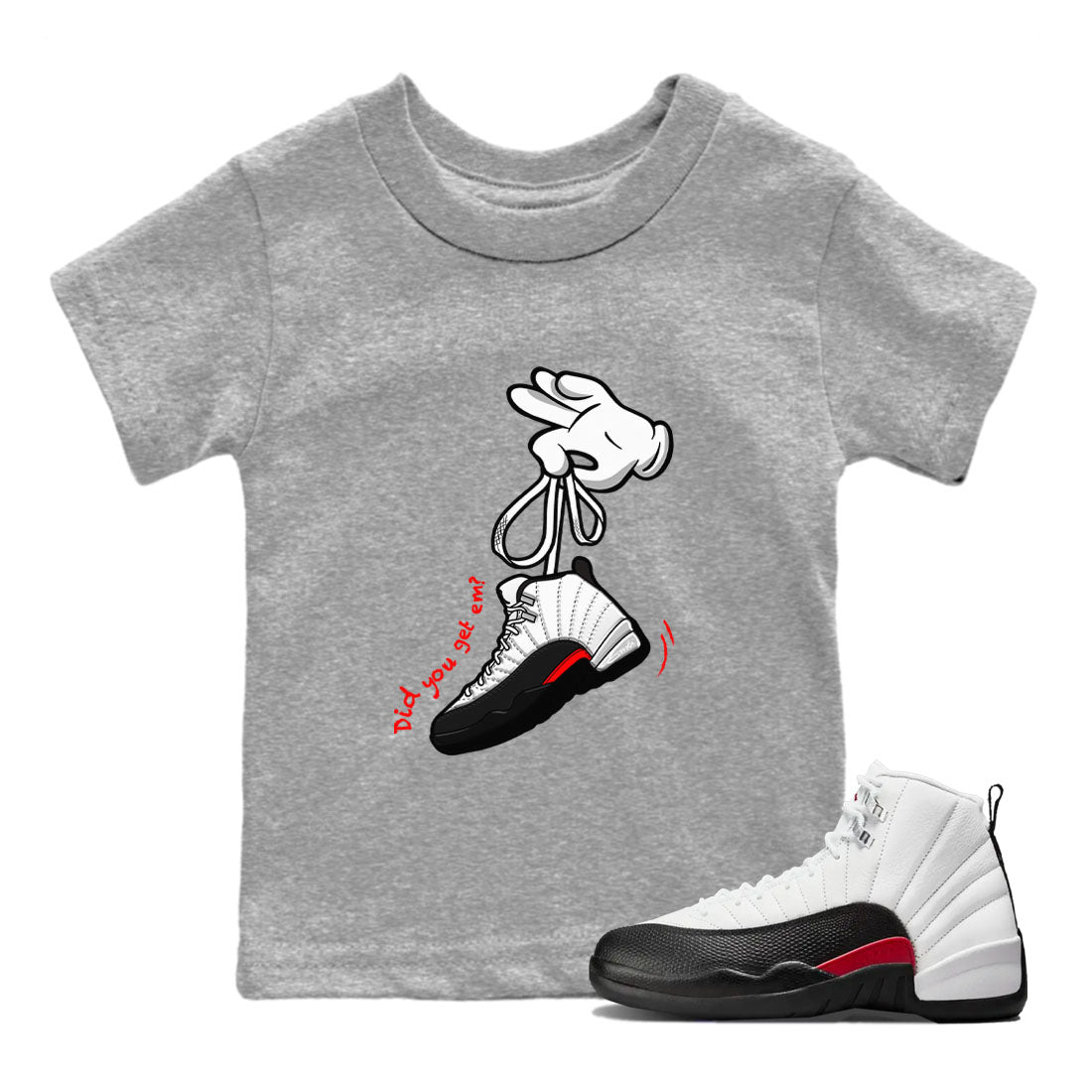 Air Jordan 12 Retro Taxi Flip shirts to match jordans Cartoon Hands sneaker match tees 12s Red Taxi Drip Gear Zone baby toddler Heather Grey 1 cotton Shirt