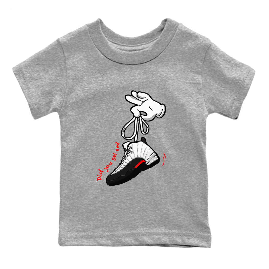 Air Jordan 12 Retro Taxi Flip shirts to match jordans Cartoon Hands sneaker match tees 12s Red Taxi Drip Gear Zone baby toddler Heather Grey 2 cotton Shirt