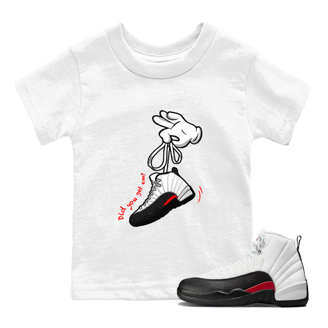 Air Jordan 12 Retro Taxi Flip shirts to match jordans Cartoon Hands sneaker match tees 12s Red Taxi Drip Gear Zone baby toddler White 1 cotton Shirt