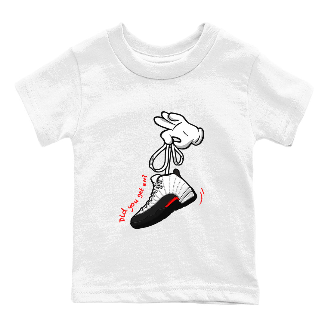 Air Jordan 12 Retro Taxi Flip shirts to match jordans Cartoon Hands sneaker match tees 12s Red Taxi Drip Gear Zone baby toddler White 2 cotton Shirt