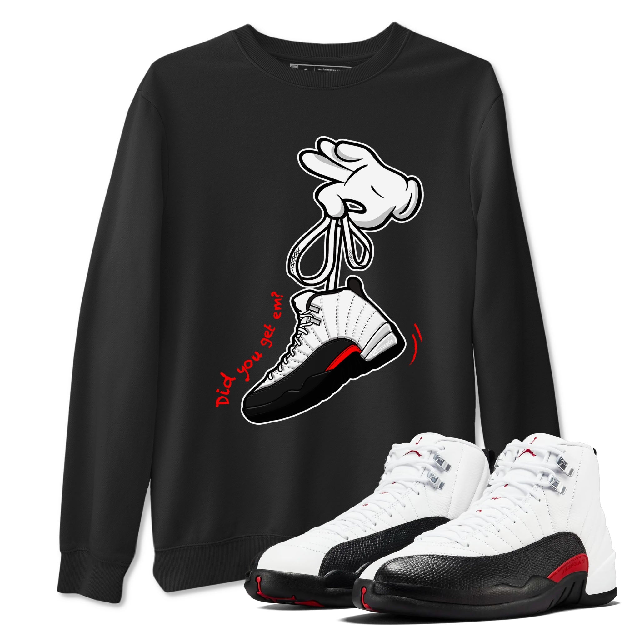 Air Jordan 12 Retro Taxi Flip shirts to match jordans Cartoon Hands sneaker match tees 12s Red Taxi Drip Gear Zone unisex cotton Black 1 crew neck shirt