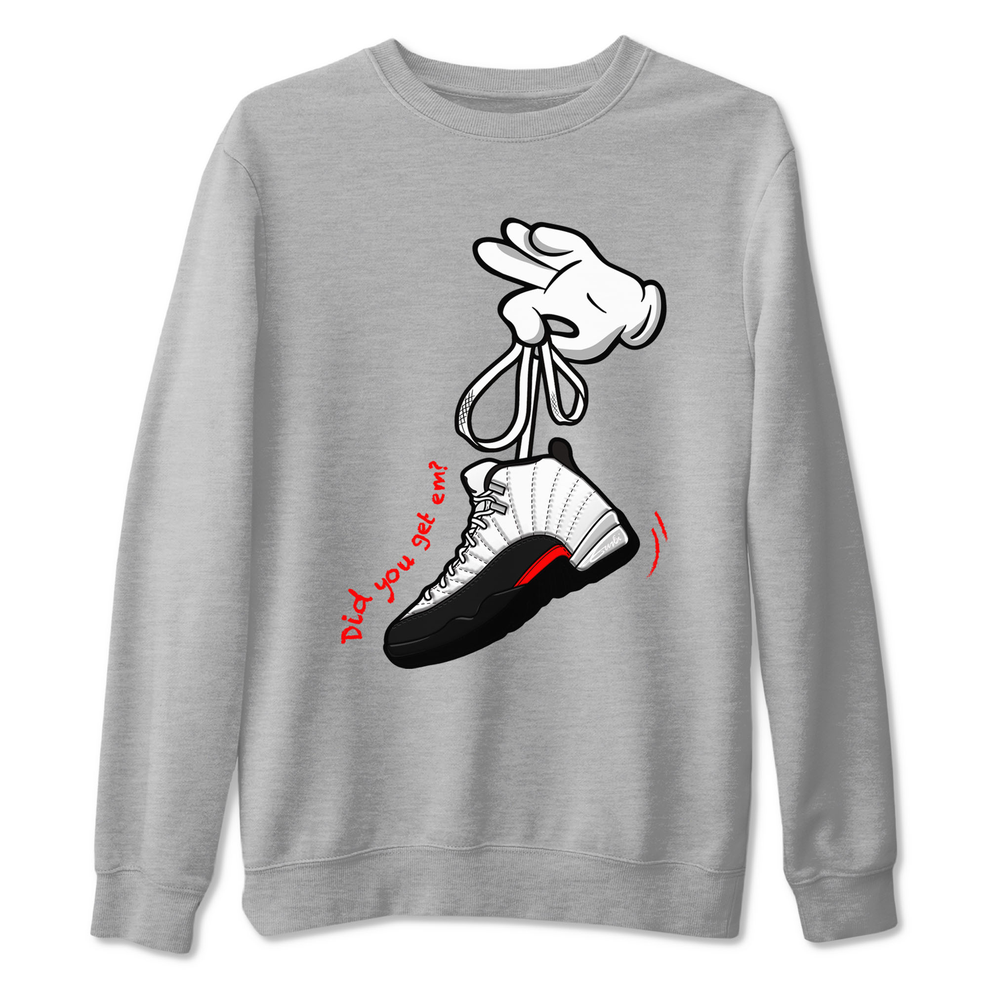 Air Jordan 12 Retro Taxi Flip shirts to match jordans Cartoon Hands sneaker match tees 12s Red Taxi Drip Gear Zone unisex cotton Heather Grey 2 crew neck shirt