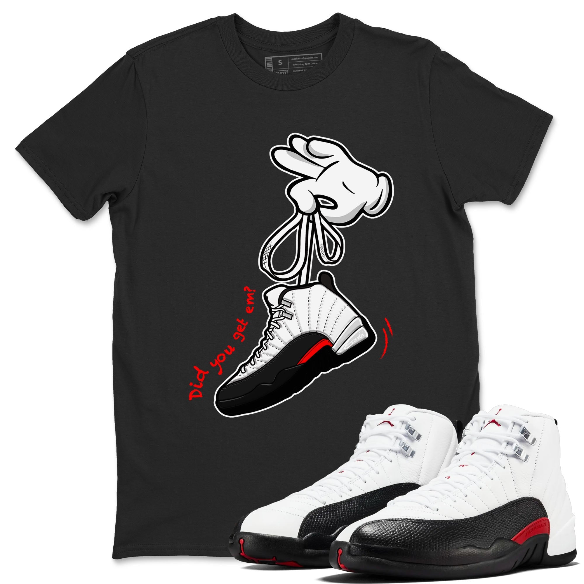 Air Jordan 12 Retro Taxi Flip shirts to match jordans Cartoon Hands sneaker match tees 12s Red Taxi Drip Gear Zone unisex cotton Black 1 crew neck shirt