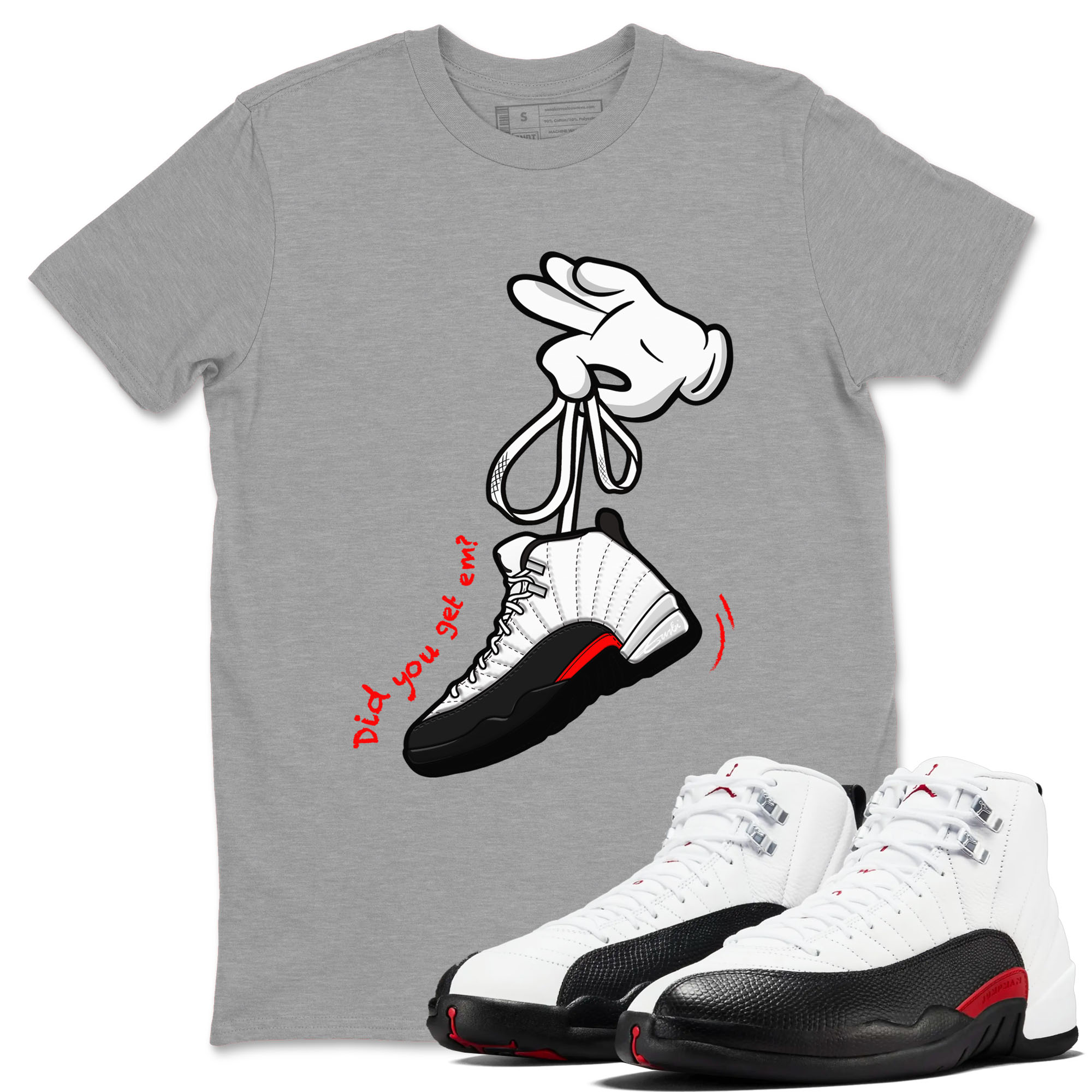 Air Jordan 12 Retro Taxi Flip shirts to match jordans Cartoon Hands sneaker match tees 12s Red Taxi Drip Gear Zone unisex cotton Heather Grey 1 crew neck shirt