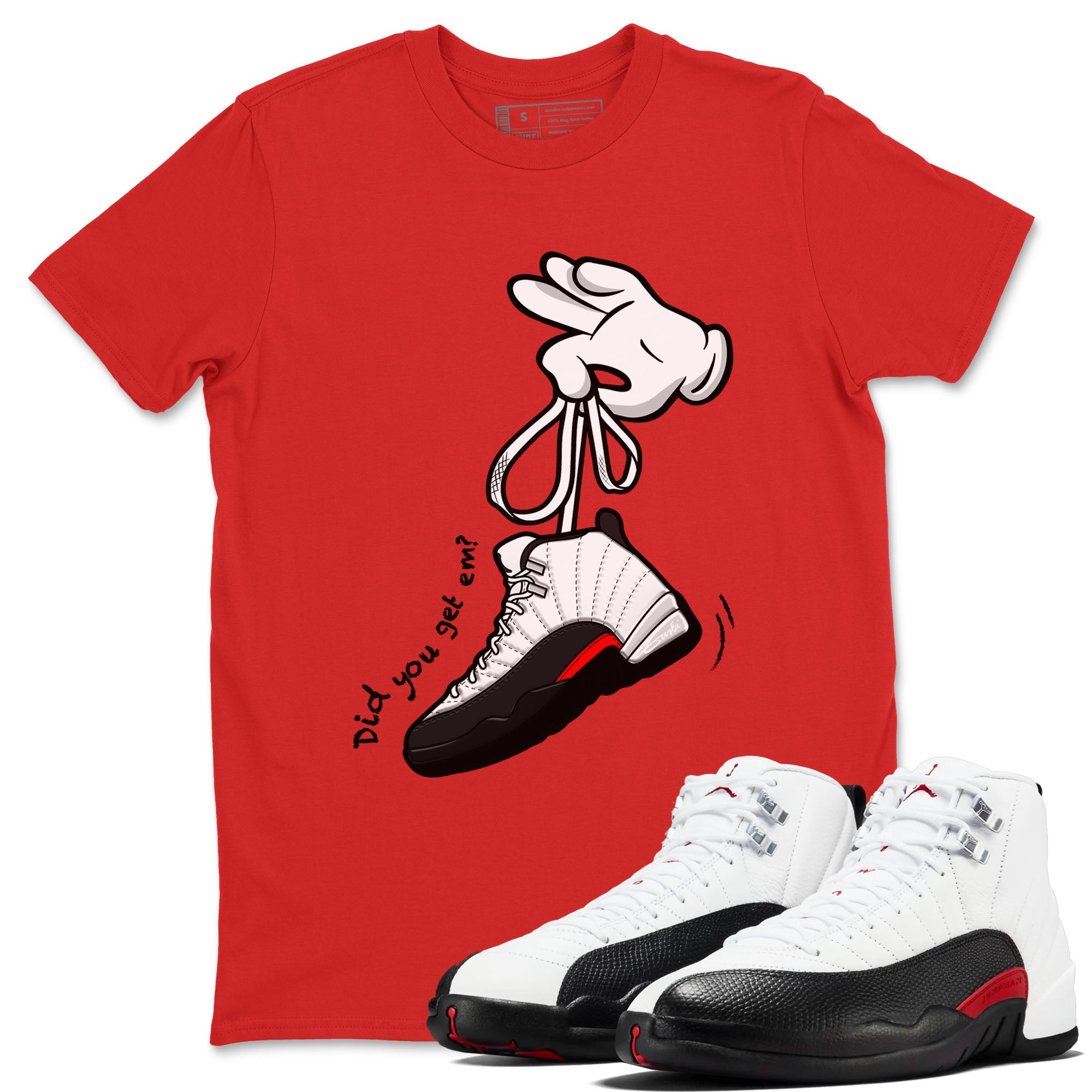 Air Jordan 12 Retro Taxi Flip shirts to match jordans Cartoon Hands sneaker match tees 12s Red Taxi Drip Gear Zone unisex cotton Red 1 crew neck shirt