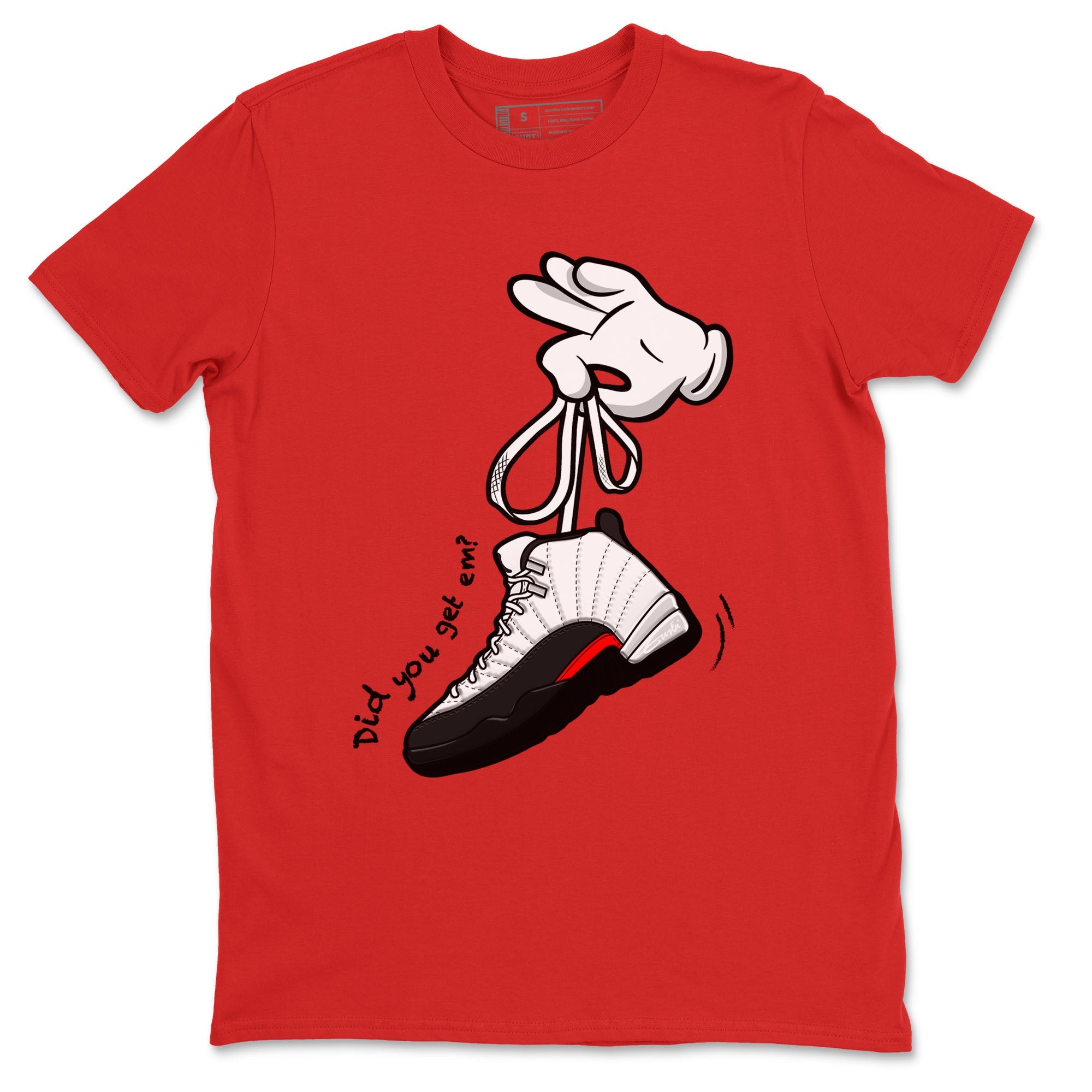 Air Jordan 12 Retro Taxi Flip shirts to match jordans Cartoon Hands sneaker match tees 12s Red Taxi Drip Gear Zone unisex cotton Red 2 crew neck shirt