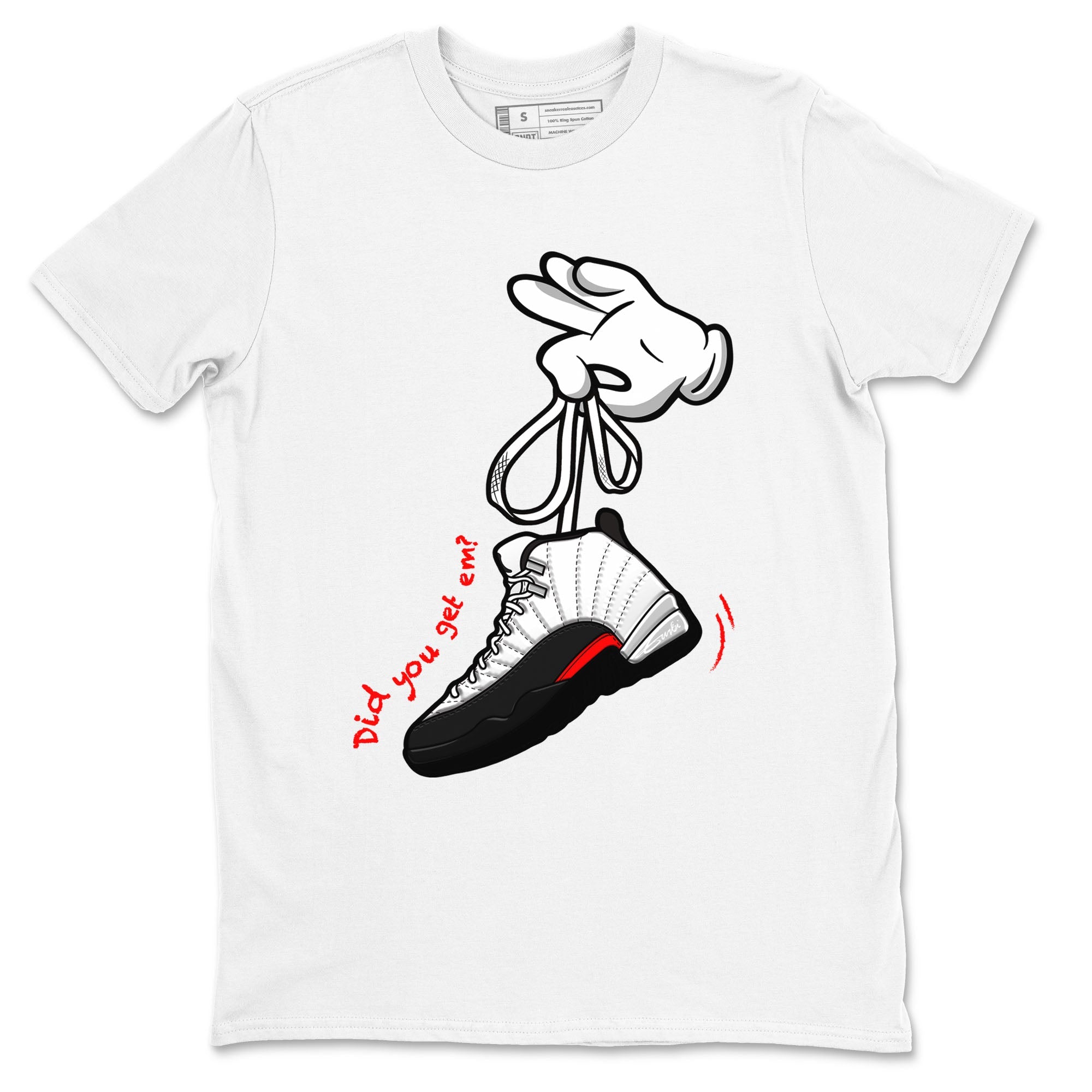 Air Jordan 12 Retro Taxi Flip shirts to match jordans Cartoon Hands sneaker match tees 12s Red Taxi Drip Gear Zone unisex cotton White 2 crew neck shirt