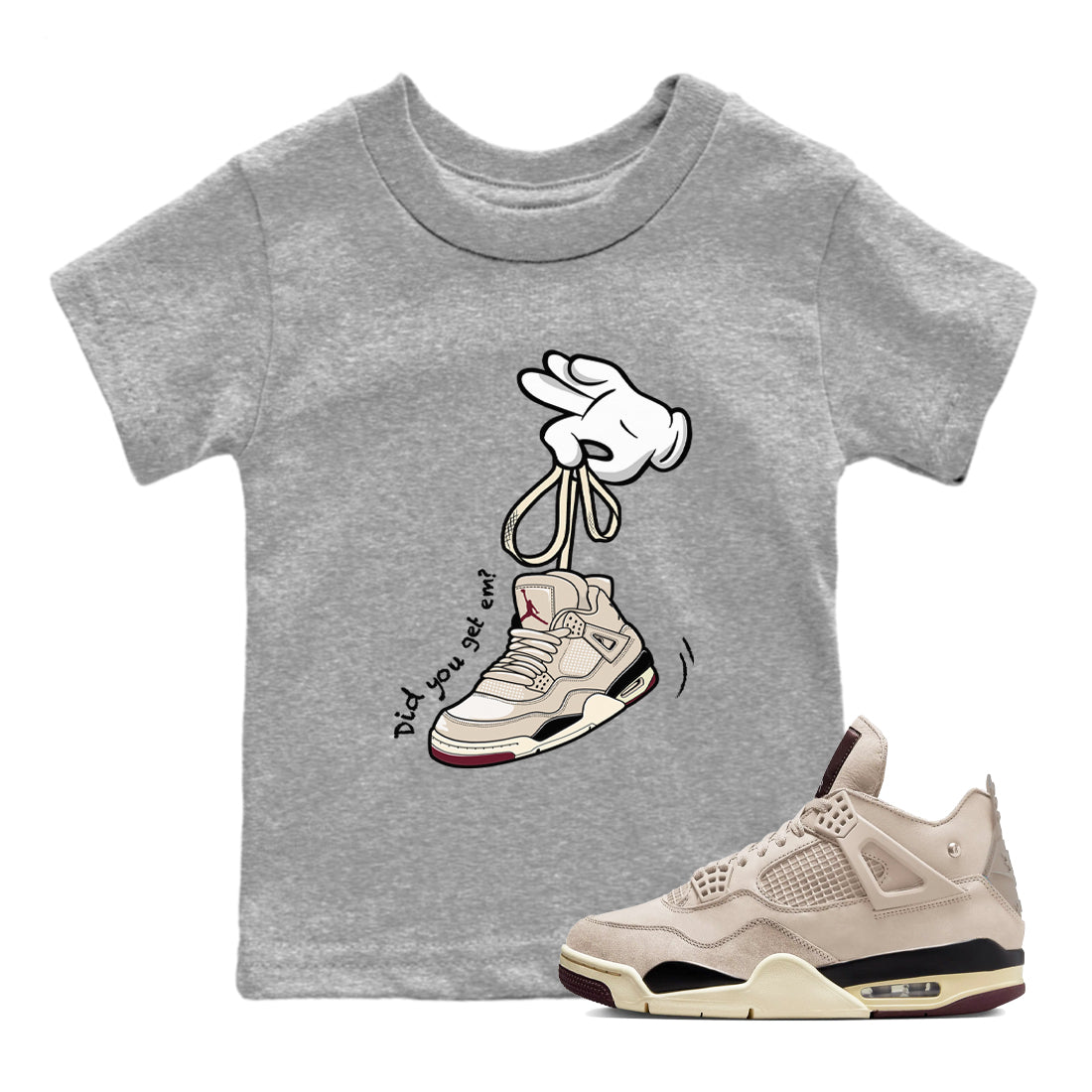 4s A Ma Maniere x Fossil Stone shirts to match jordans Cartoon Hands sneaker match tees Air Jordan 4 A Ma Maniere x Fossil Stone match shoes to clothes Drip Gear Zone Youth Baby Heather Grey 1 tee