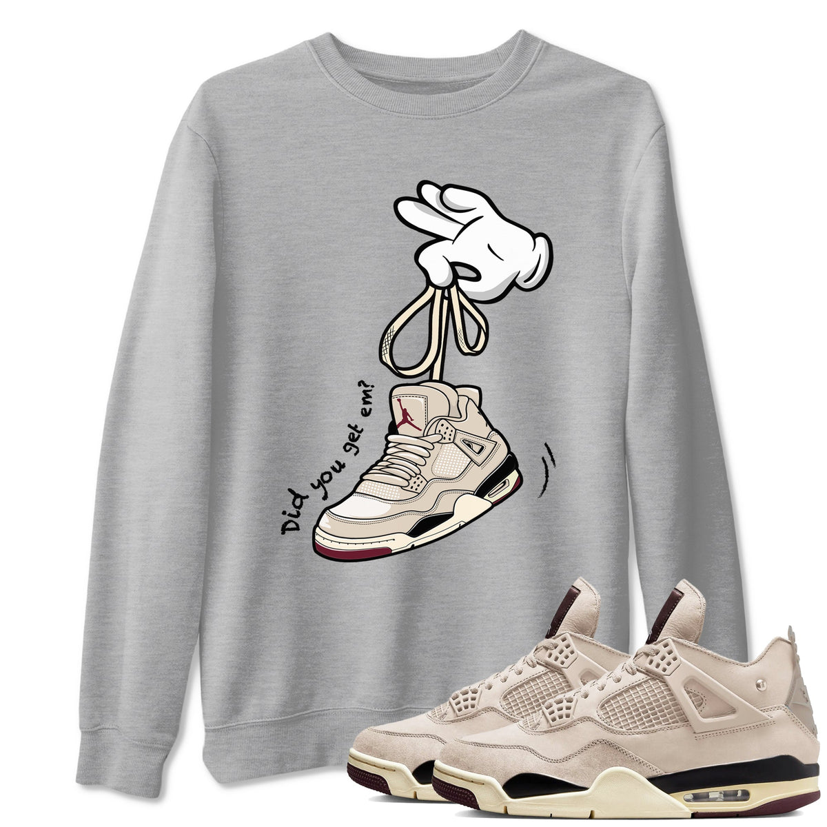 4s A Ma Maniere x Fossil Stone shirts to match jordans Cartoon Hands sneaker match tees Air Jordan 4 A Ma Maniere x Fossil Stone match shoes to clothes Drip Gear Zone unisex cotton Heather Grey 1 shirts