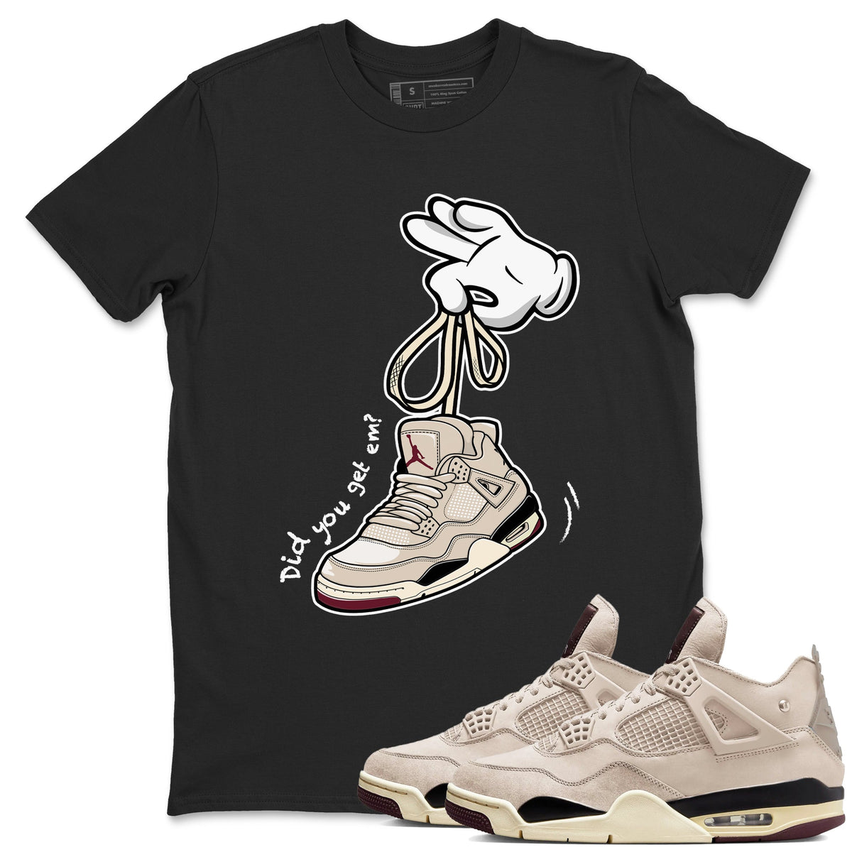 4s A Ma Maniere x Fossil Stone shirts to match jordans Cartoon Hands sneaker match tees Air Jordan 4 A Ma Maniere x Fossil Stone match shoes to clothes Drip Gear Zone unisex cotton Black 1 shirts
