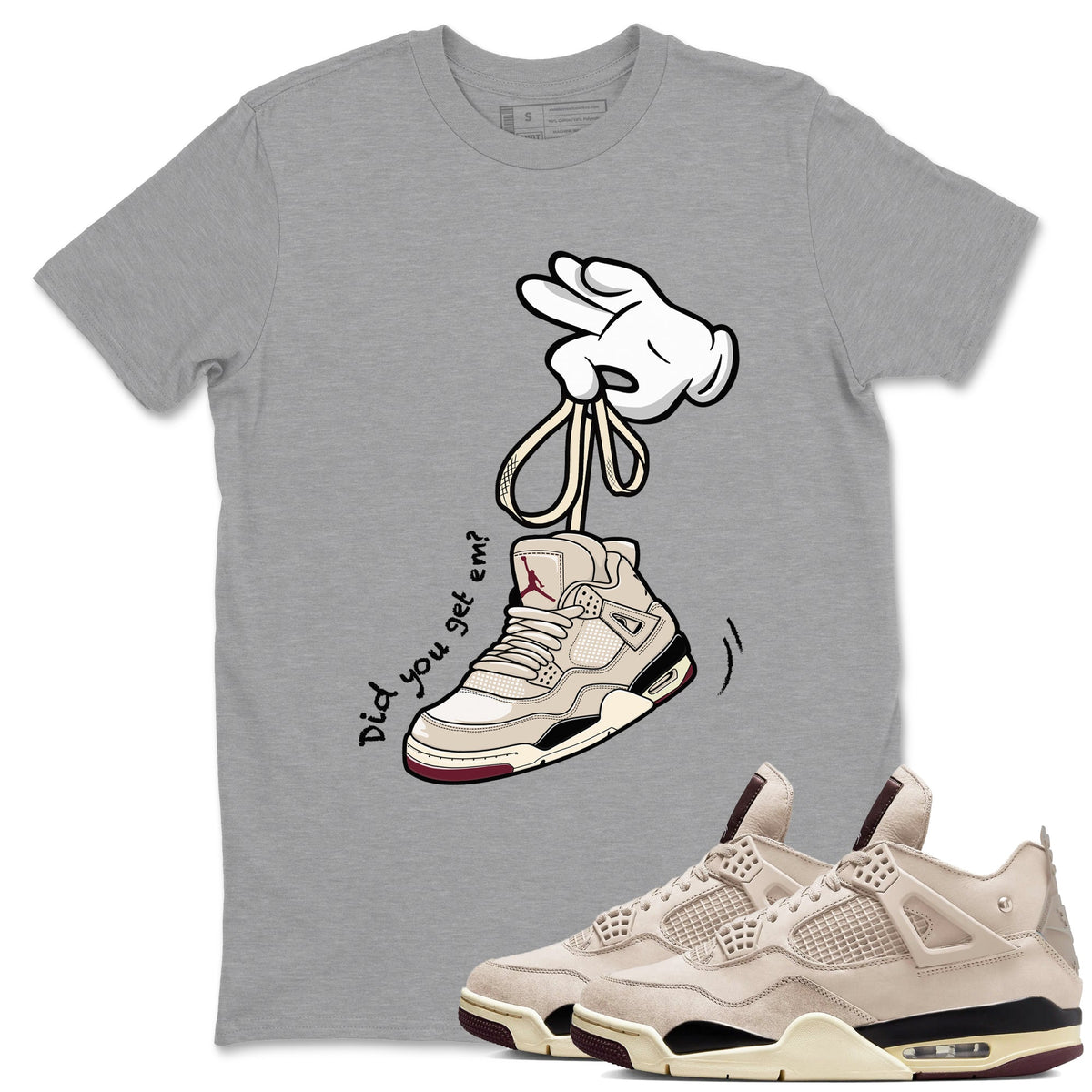 4s A Ma Maniere x Fossil Stone shirts to match jordans Cartoon Hands sneaker match tees Air Jordan 4 A Ma Maniere x Fossil Stone match shoes to clothes Drip Gear Zone unisex cotton Heather Grey 1 shirts